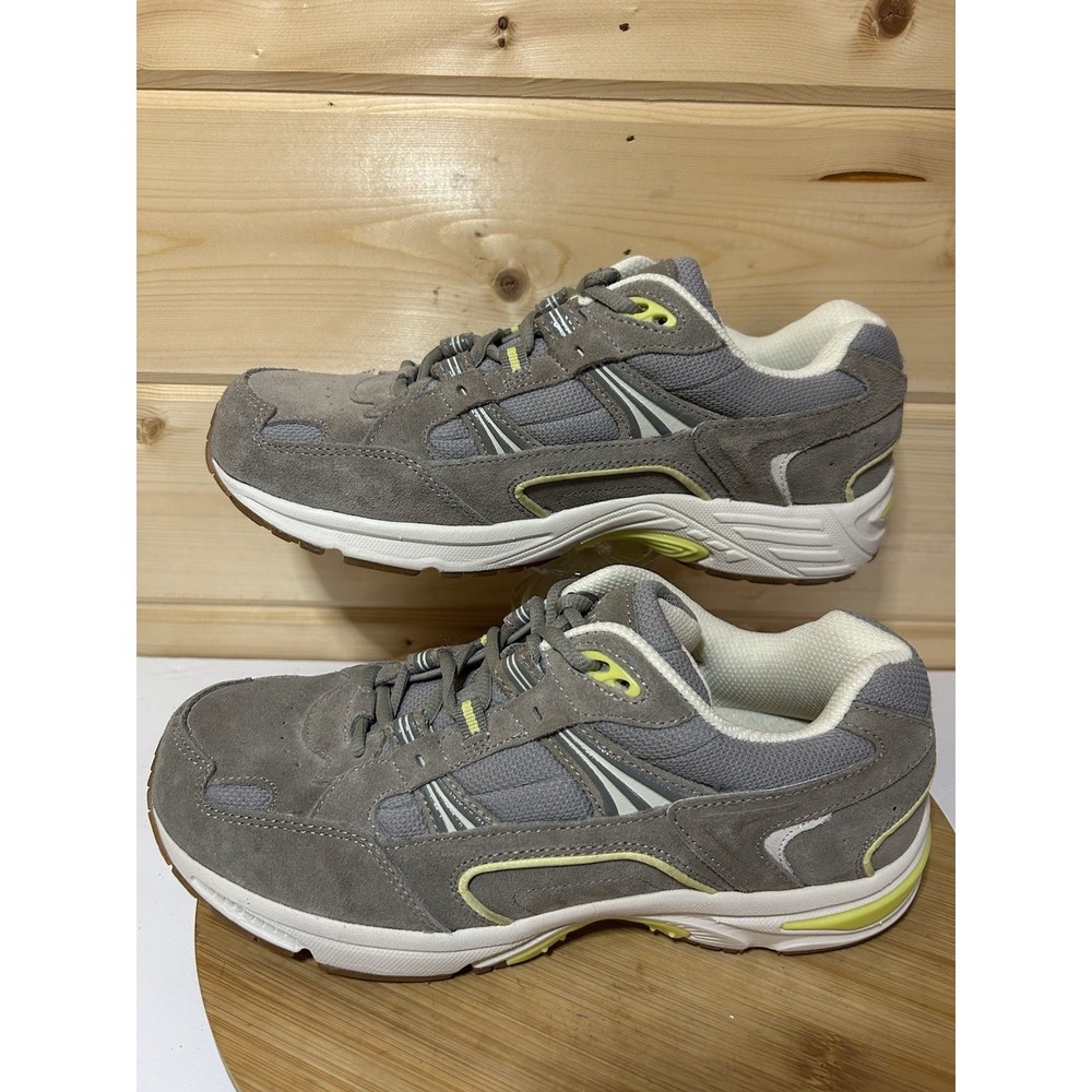 Vionic Womens 23Walk Walking Sneakers Gray Suede Yellow Accents Size 10 Wide EUC